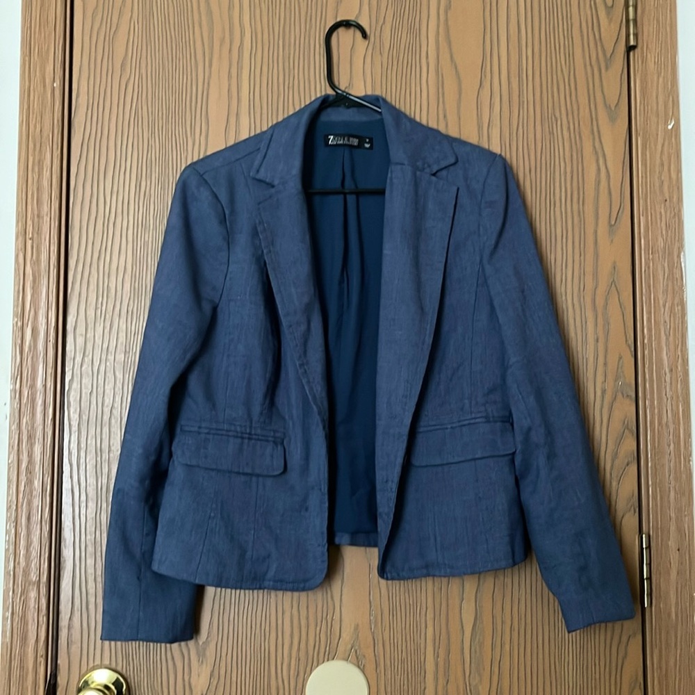 New York and Company Grayish Blue Polyester Office Blazer